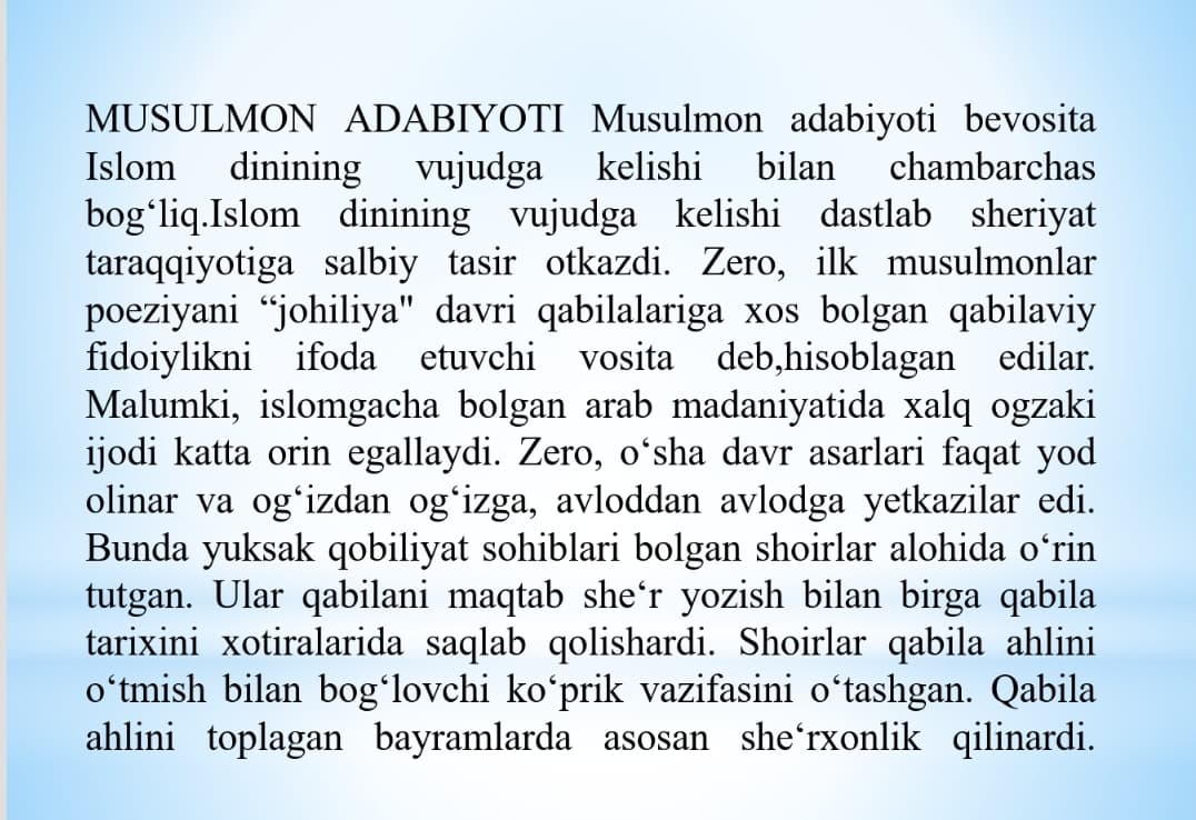 Musulmon adabiyotining g‘oyaviy motivlari