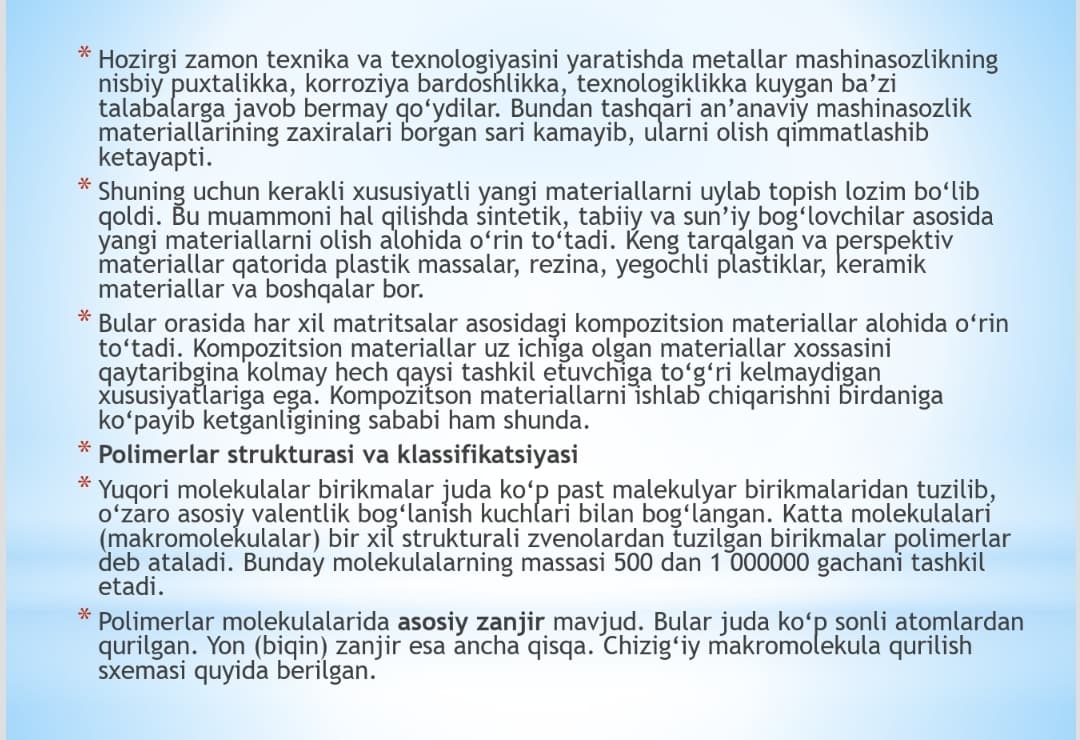 POLIMER KOMPOZITSION MATERIALLARNING  MEXANIK VA TRIBOTEXNIK XOSSALARI