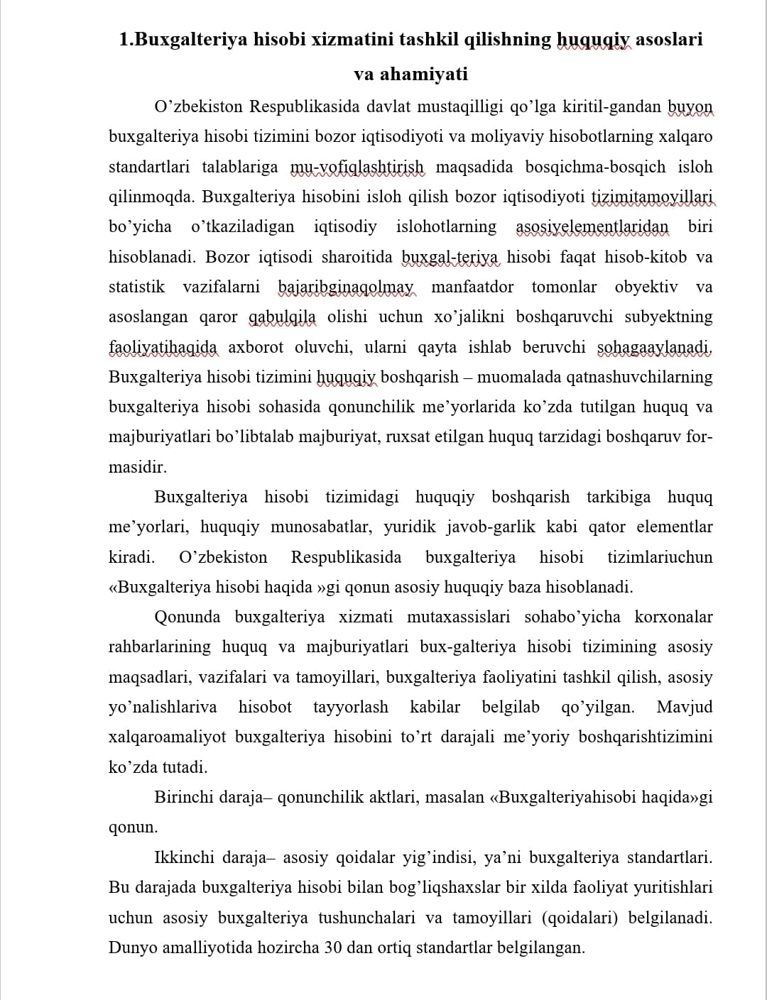 Bugalteriya xisobini tashkil etish