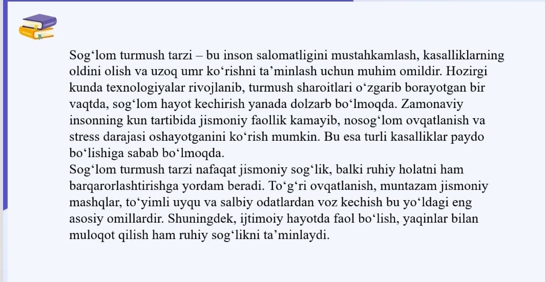Sog‘lom turmush tarzi SLAYD