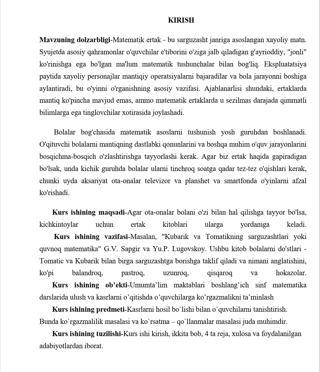 Ulush va kasr o'nli kasr mavzusini o'rgatishda ko'rgazmaliklardan foydalanish