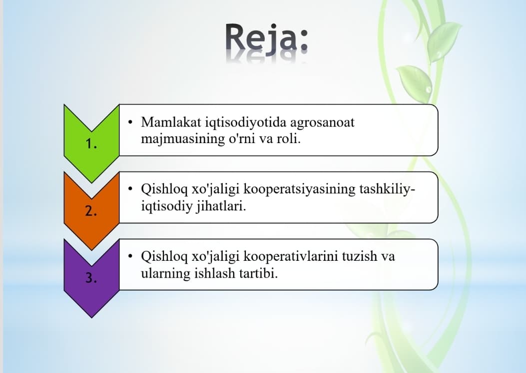 Mamlakat iqtisodiyotining agrar sohasida kooperatsiya