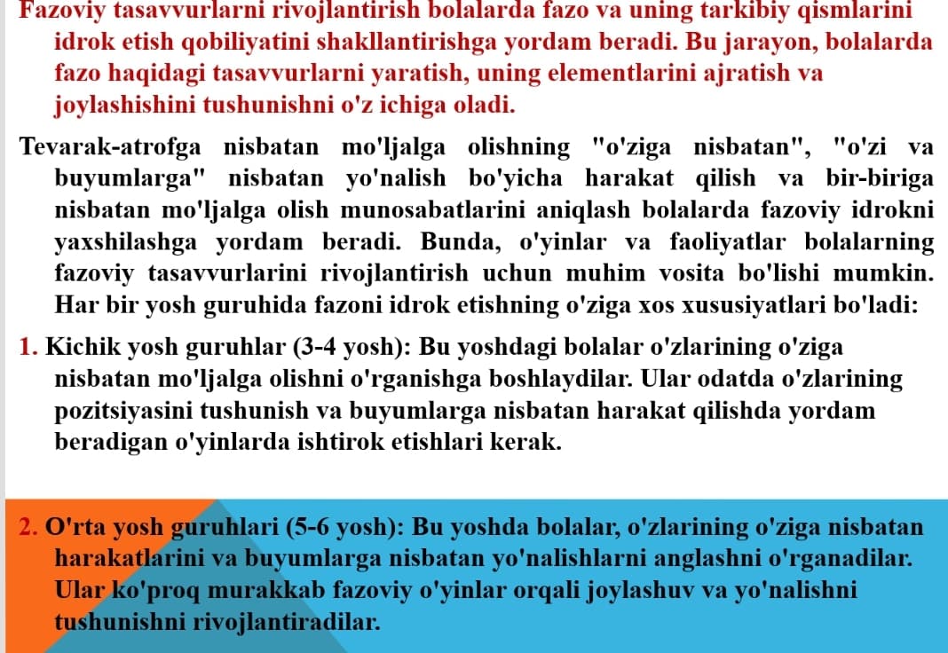 BOLALARDA FAZODA MO’LJAL OLISHNI RIVOJLANTIRISH.