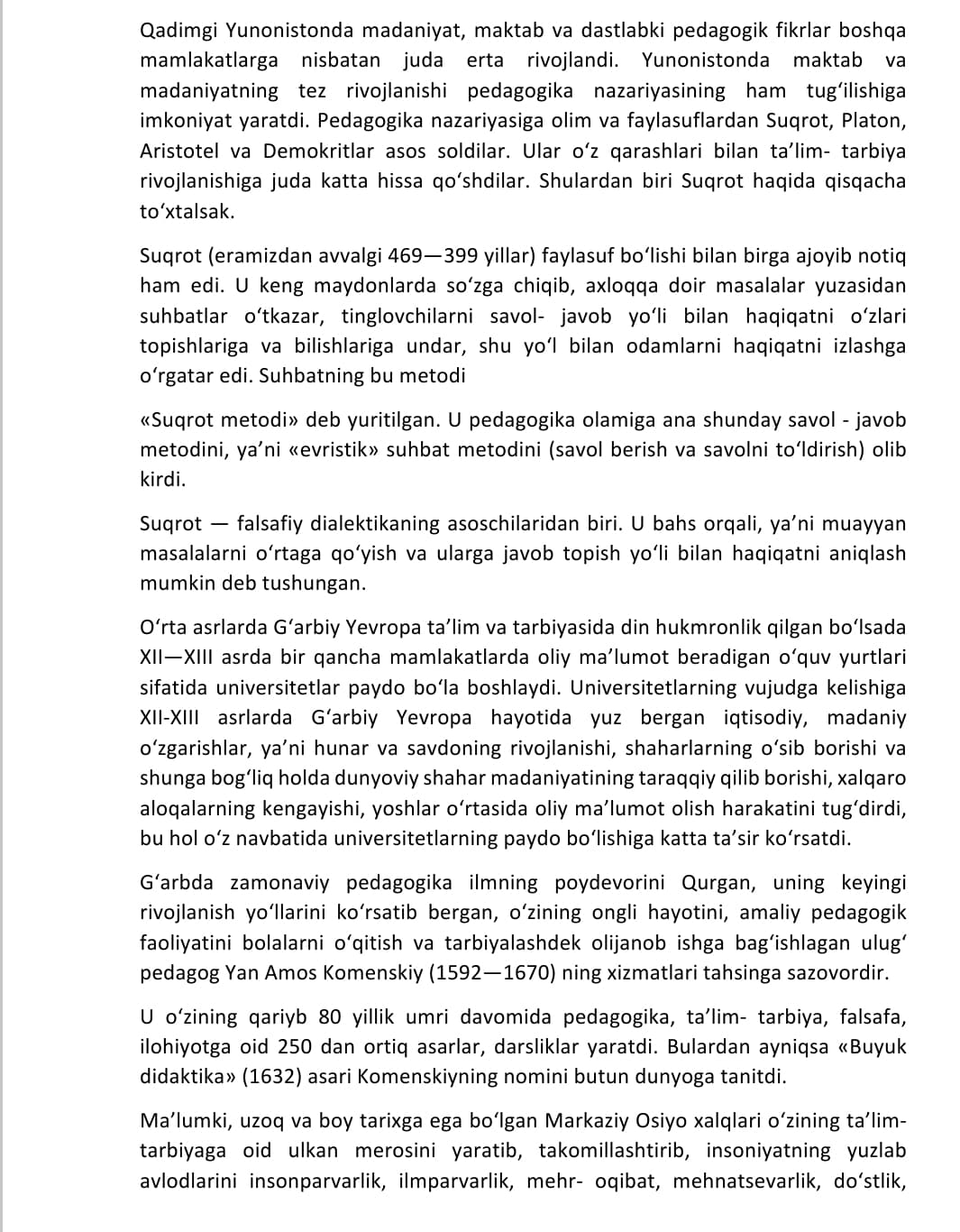 INSONIYAT TARIXIDA TARBIYA VA TA’LIMNING RIVOJLANISH BOSQICHLARI.INSONIYAT TARIXIDA TARBIYA VA TA’LIMNING RIVOJLANISH BOSQICHLARI.