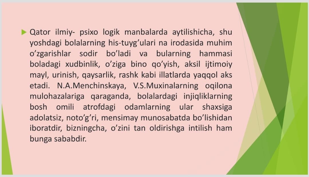Maktabgacha yosh davrida  psixik rivojlanish xususiyatlari