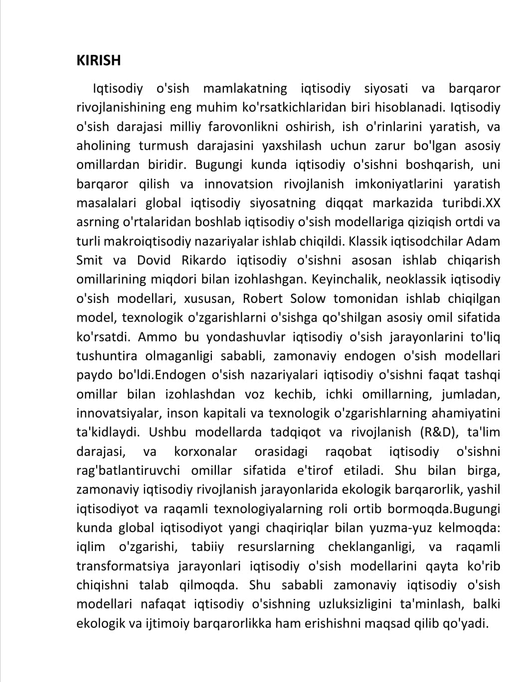 Zamonaviy iqtisodiy o’sish  modellari.