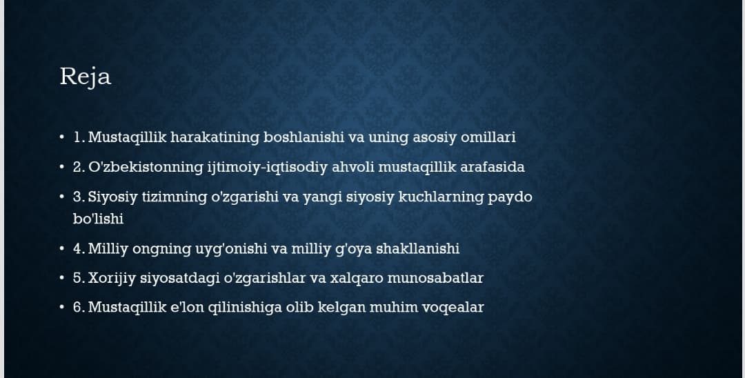 Mustaqillikka erishish arafasida O'zbekistonning ijtimoiy-siyosiy jarayonlari