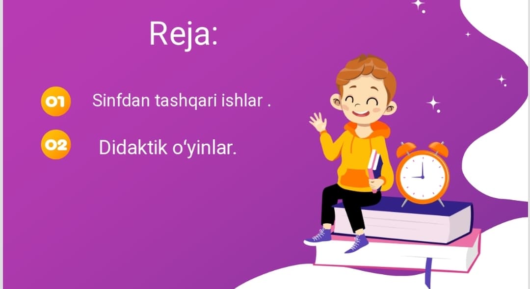 Mavzu: Sinfdan tashqari mashgʻulotlarda didaktik oʻyinlarning ahamiyati, mazmuni ulardan foydalanish usullari.
