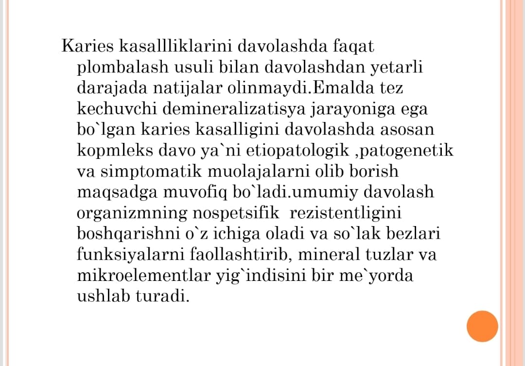 Boshlang’ich (oq dog') va yuza kariyesda endogen va ekzogen davolash usullari
