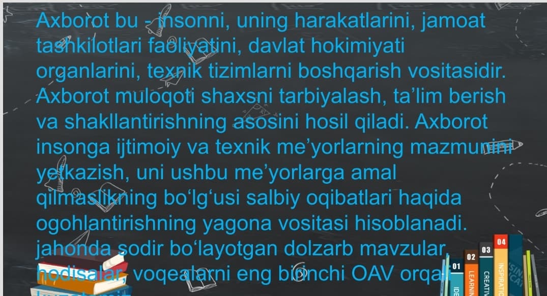 Media maydon va Internet imkoniyatlari.