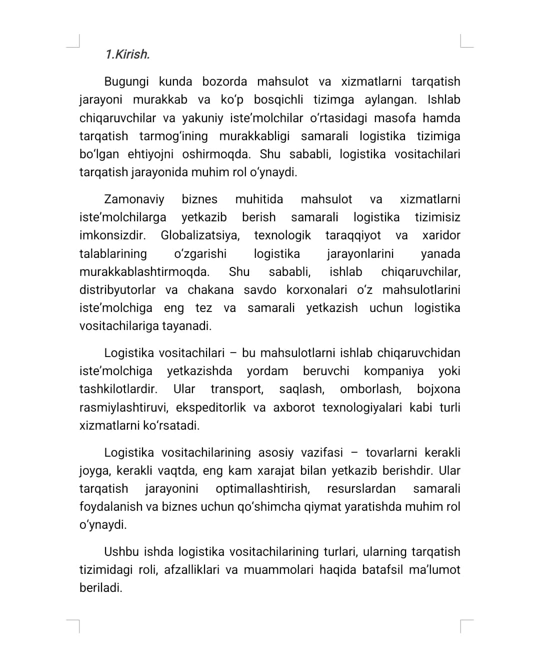 Tarqatishda logistika vositachilari
