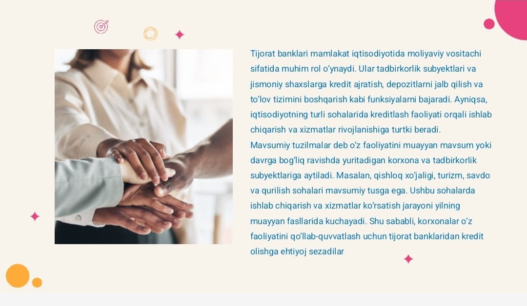Tijorat banklarining mavsumiy tuzilmalarga kreditlash