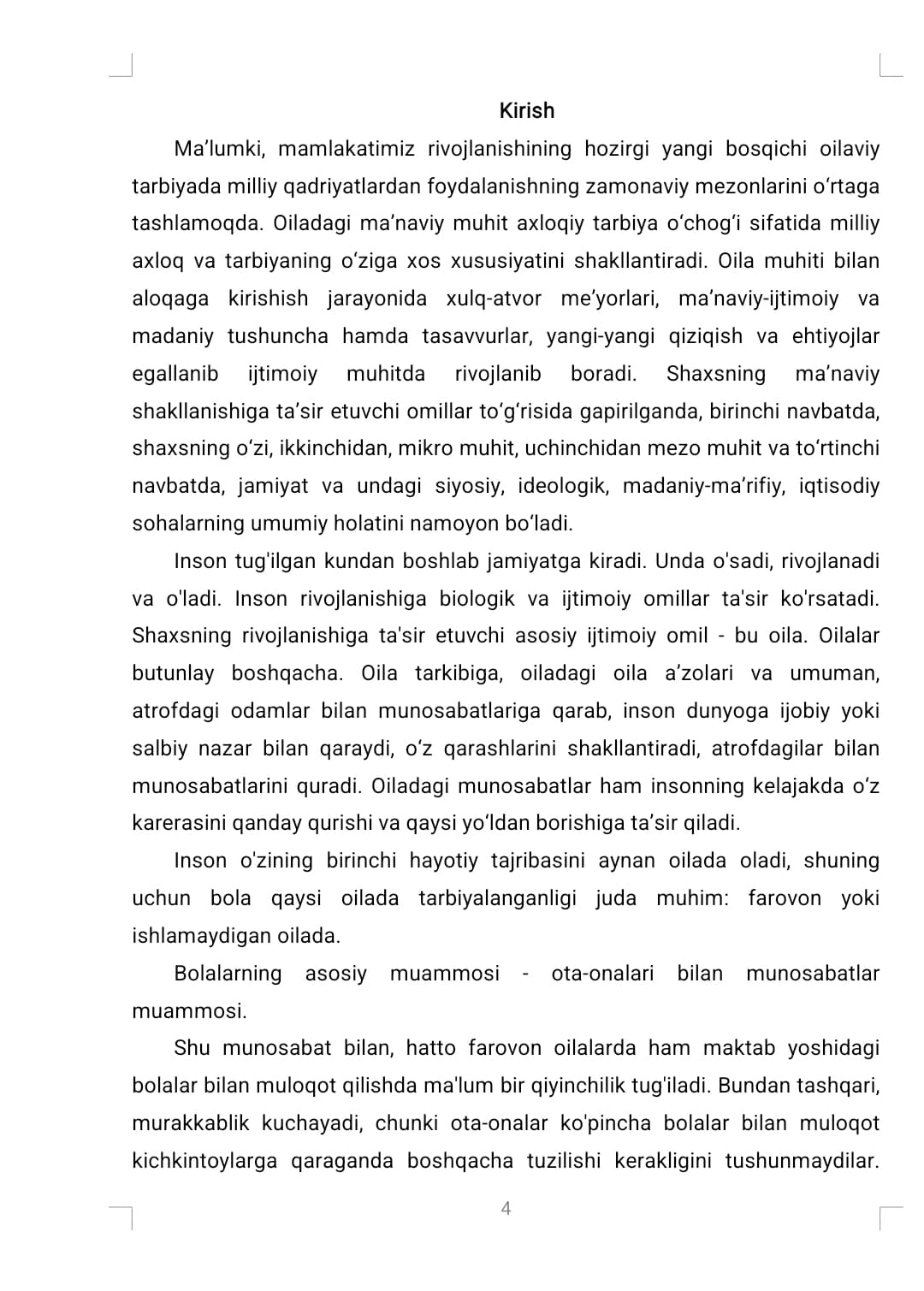 OILALAR BILAN ISHLASHNING AXLOQIY TAMOYILLARI