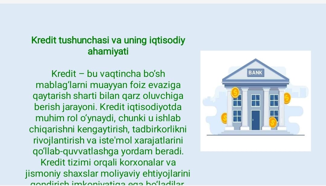 Alohida kredit turlari va usullarini takomillashtirish