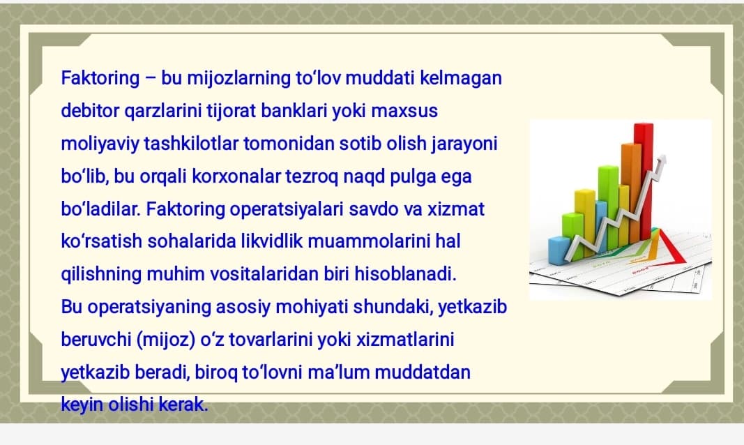 Tijorat banklarining faktoring operatsiyalari va ularni turlari