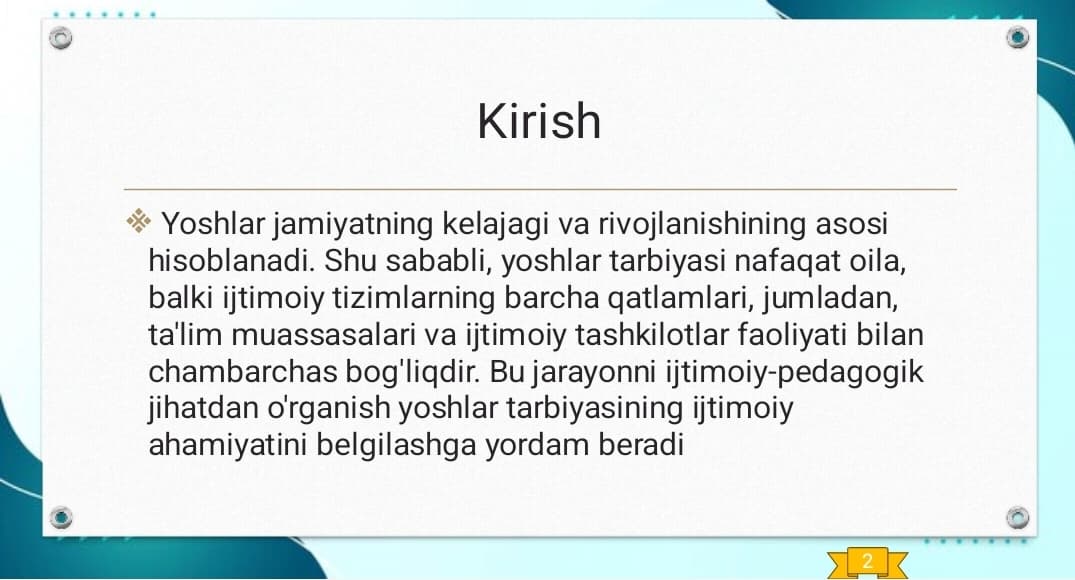 Yoshlar tarbiyasida ijtimoiy pedagogik faoliyat mazmuni tuzilmasi va funksiyalari.