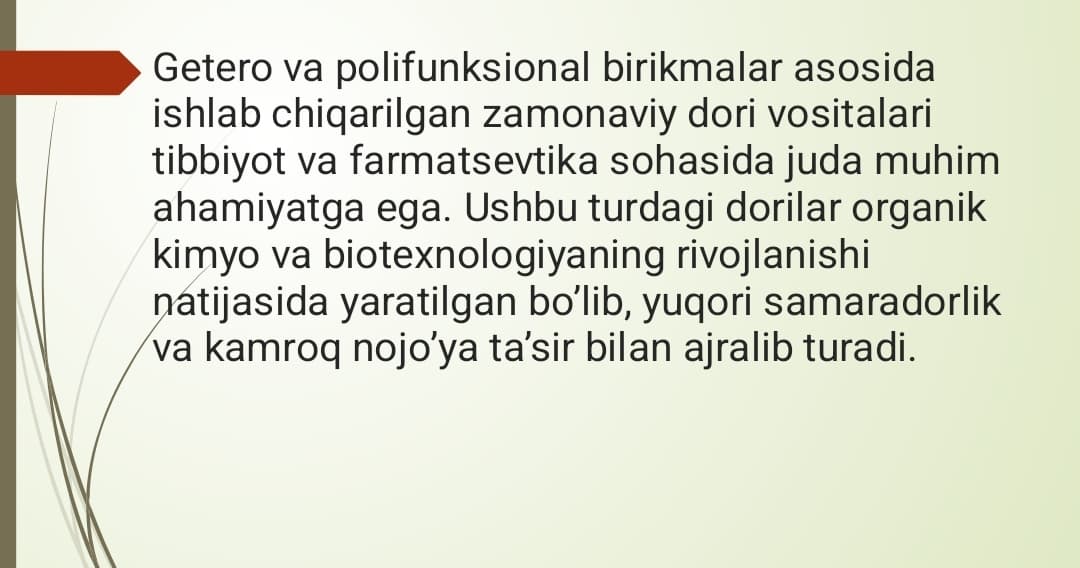 Getero - va polifunksional birikmalar asosida ishlab chiqariladigan zamonaviy dori vositalari