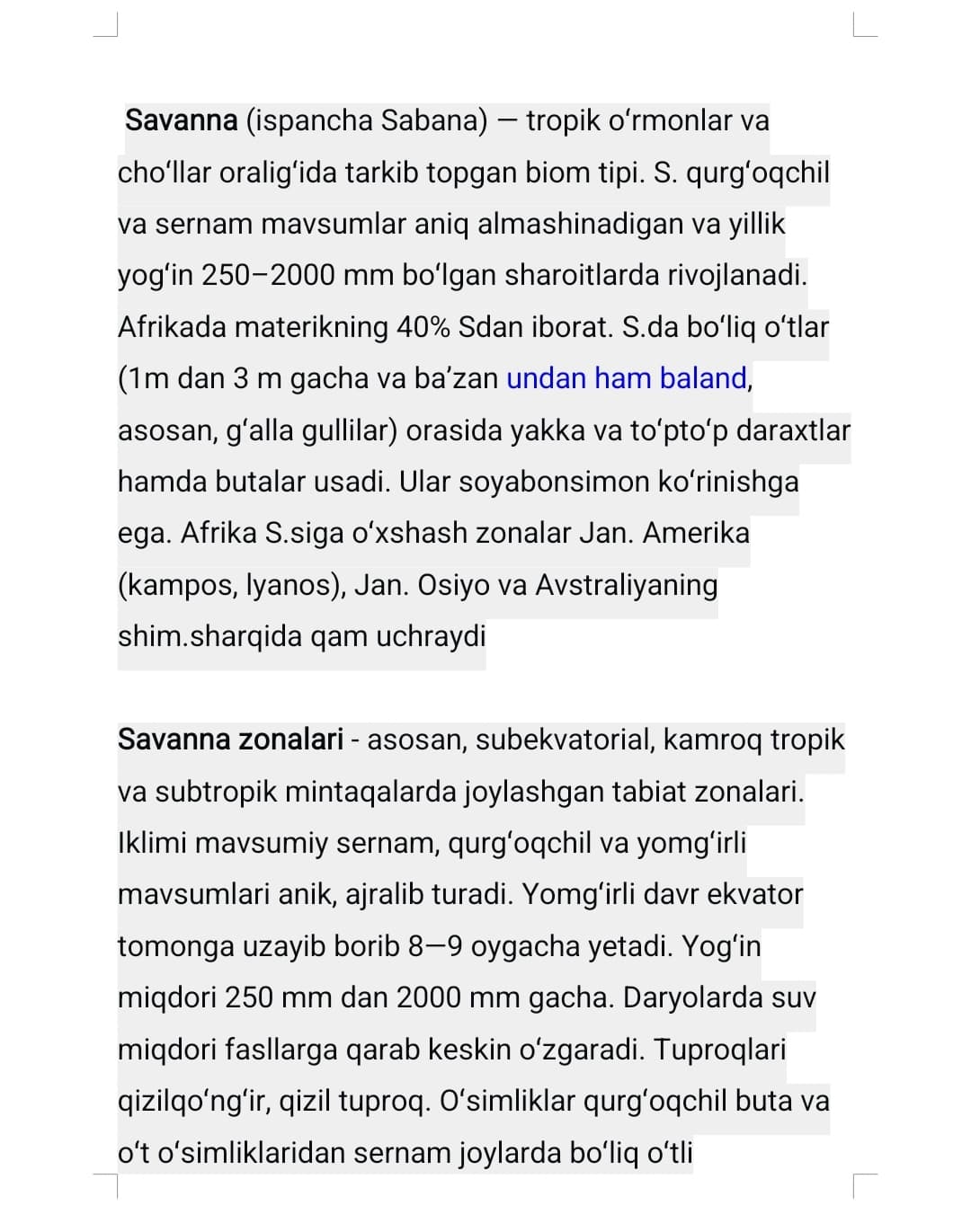 Savanna va siyrak o‘rmonlar  hamda dag‘al bargli doimiy yashil  barigli o‘rmonlar tuproqlari