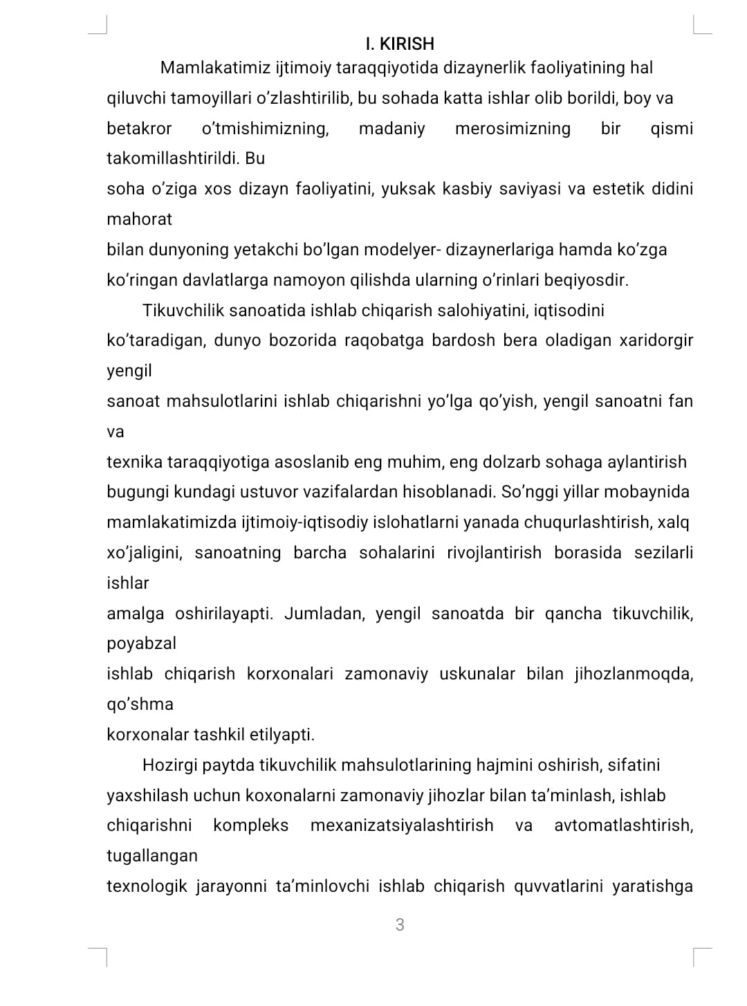 Ayollar jaketining texnologik jarayonlarini loyhalash