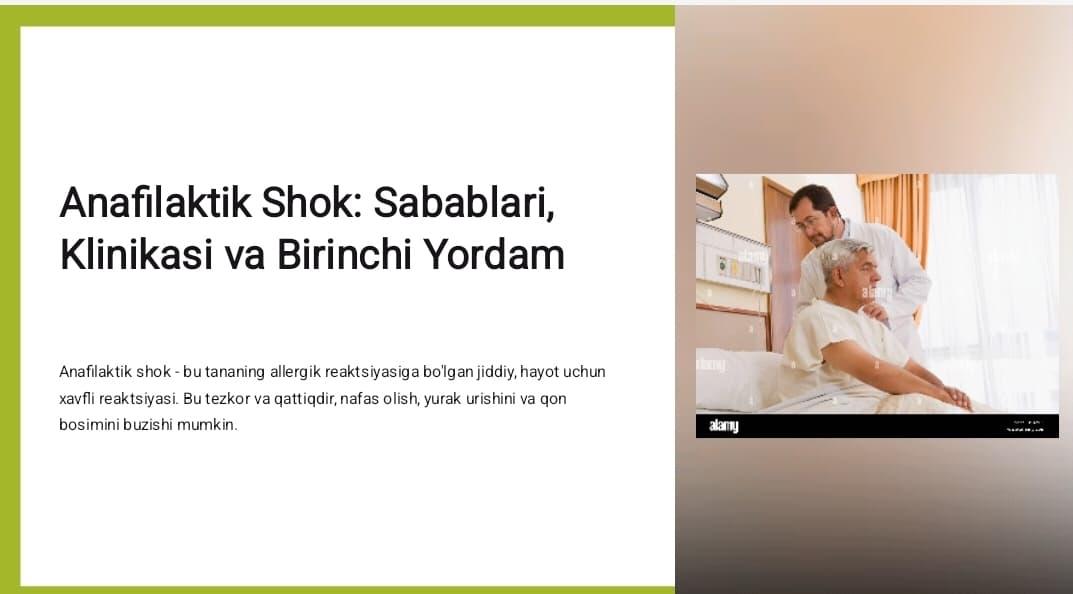 ANAFILAKTIK SHOK:SABABLARI,KLINIKASI VA TASHXISI,BIRINCHI YORDAM