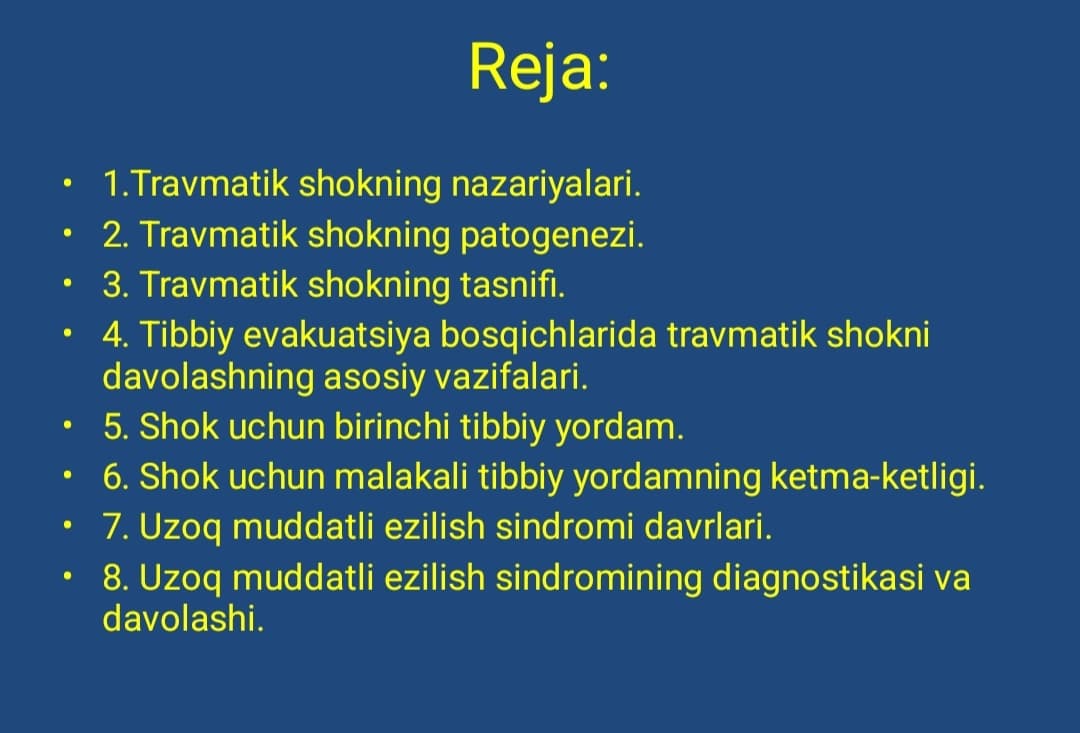 Travmatik shok. Uzoq muddatli siqilish sindromi .