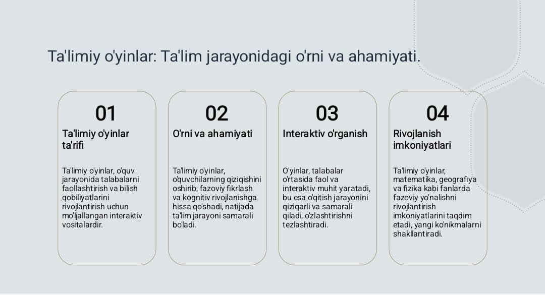 Fazoda mo'ljalga olishni rivojlantirish ta'limiy o'yinlar