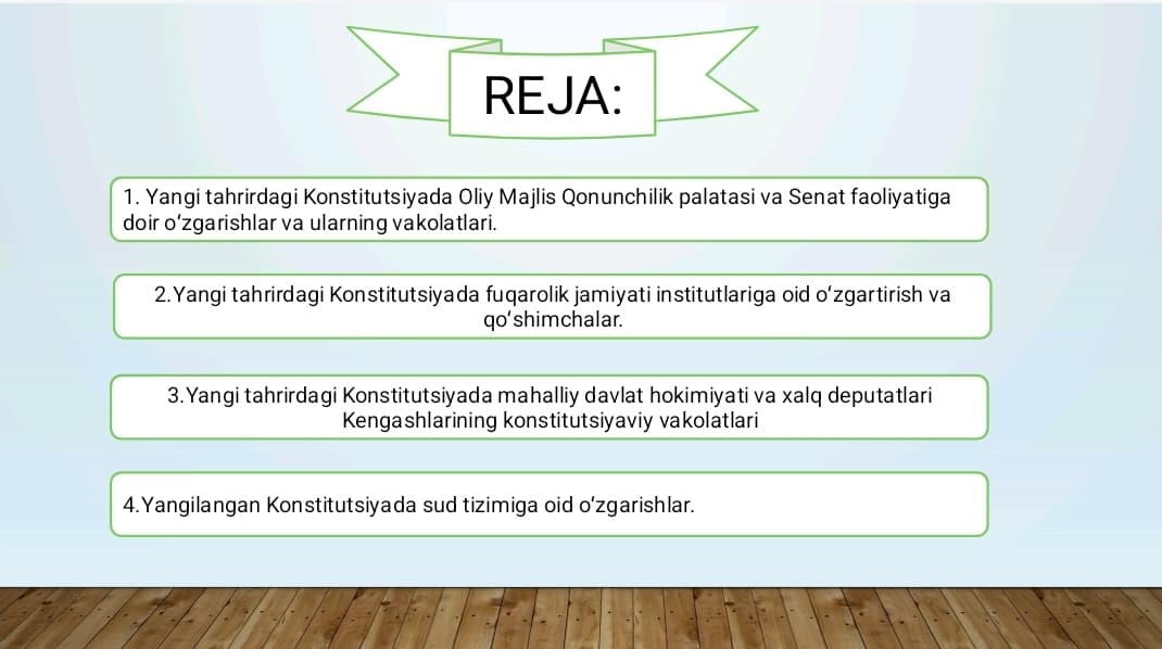 KONSTITUTSIYADA DAVLAT HOKIMIYATI VA BOSHQARUVI TIZIMIGA OID MUHIM DEMOKRATIK O’ZGARISHLAR