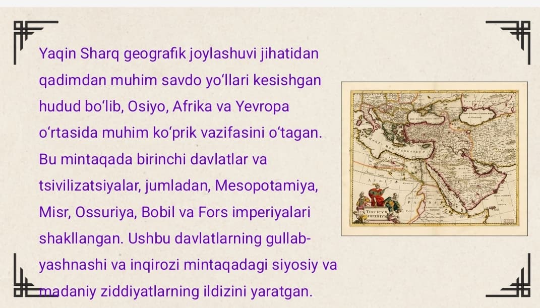 Yaqin Sharq mintaqasida ziddiyatli vaziyat sabablari tarixi