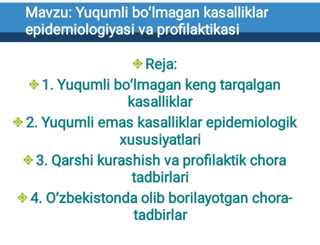 Yuqumli boʻlmagan kasalliklar epidemiologiyasi va profilaktikasi