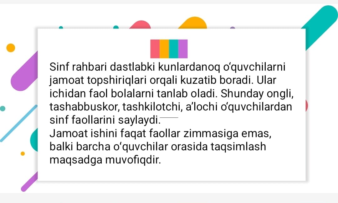 Sinf faollarini aniqlash. Qobiliyatli oʻquvchilarni aniqlash va tarbiyalash.