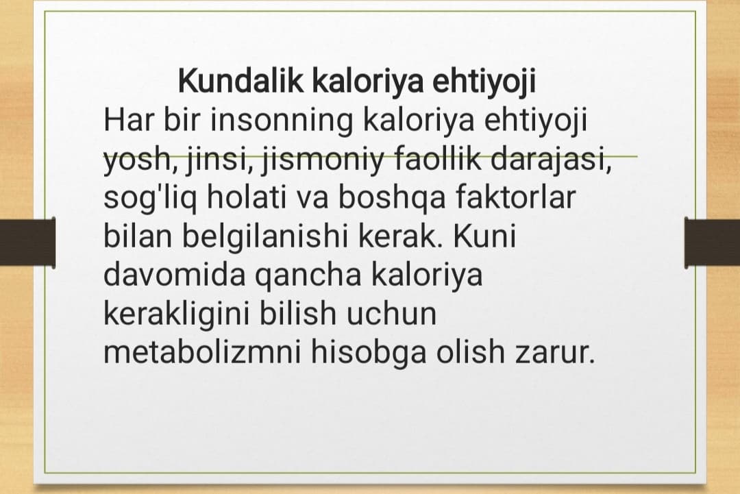 Shaxsiy ovqatlanish adekvatligini tekshirish va baholash.