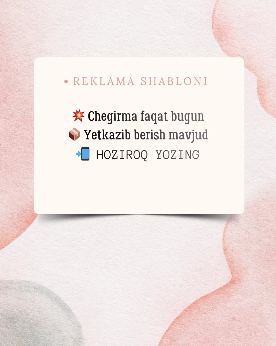 Sotuv uchun 5 ta tayyor reklama shablonlar (canva)