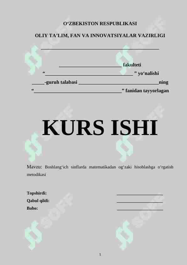 Boshlang‘ich sinflarda matematikadan og‘zaki hisoblashga o‘rgatish metodikasi