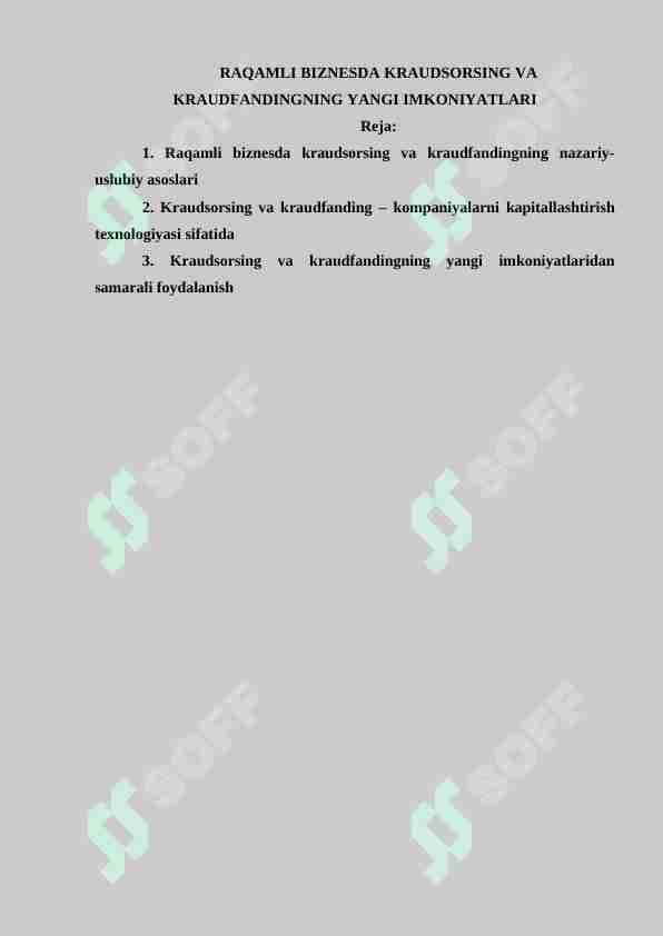 RAQAMLI BIZNESDA KRAUDSORSING VA KRAUDFANDINGNING YANGI IMKONIYATLARI