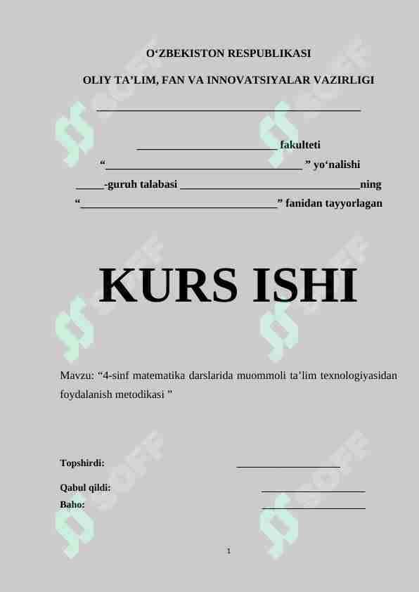 4-sinf matematika darslarida muommoli ta’lim texnologiyasidan foydalanish metodikasi
