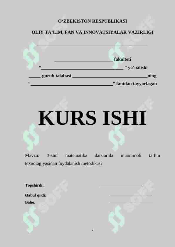 3-sinf matematika darslarida muommoli ta’lim texnologiyasidan foydalanish metodikasi