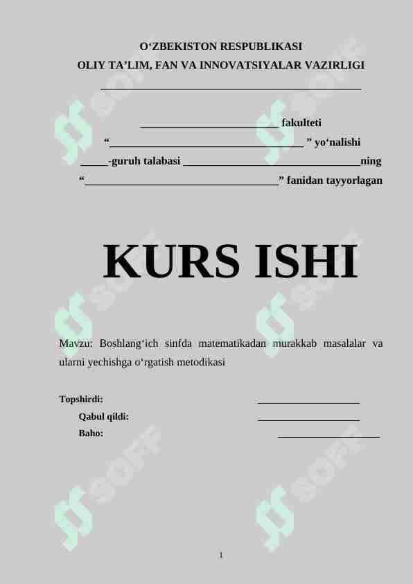 Boshlang‘ich sinfda matematikadan murakkab masalalar va ularni yechishga o‘rgatish metodikasi