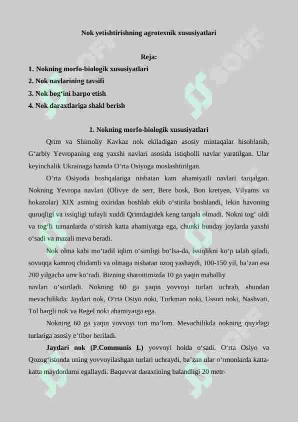 Nok yetishtirishning agrotexnik xususiyatlari