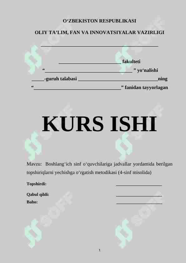 Boshlang‘ich sinf o‘quvchilariga jadvallar yordamida berilgan topshiriqlarni yechishga o‘rgatish metodikasi (4-sinf misolida)