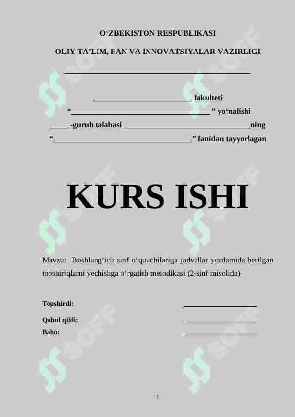Boshlang‘ich sinf o‘quvchilariga jadvallar yordamida berilgan topshiriqlarni yechishga o‘rgatish metodikasi (2-sinf misolida)