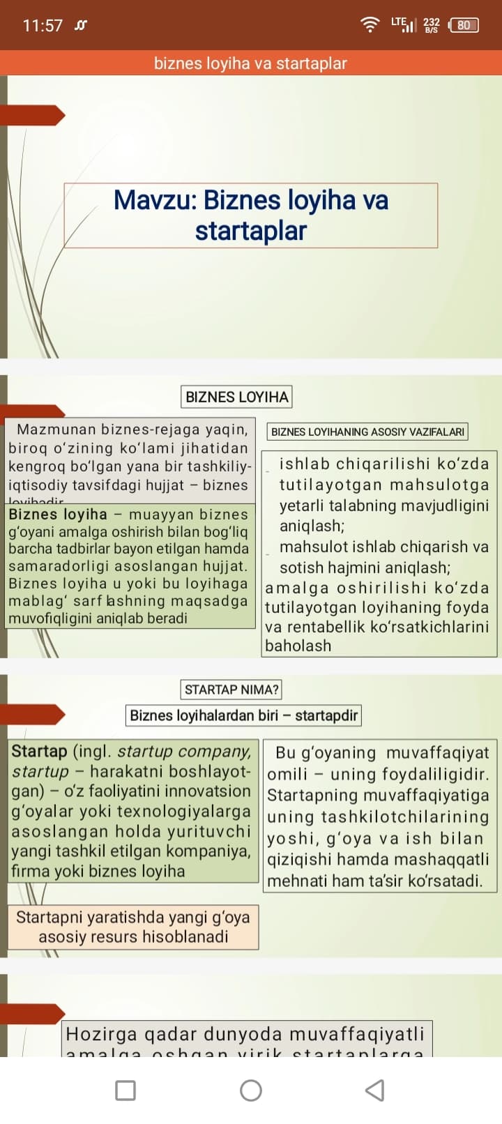 Biznes loyxa startablar slayd qo'llanma