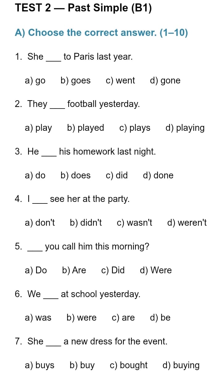 English Language Tests B1-B2 | 10 ta mavzu | 300 savol