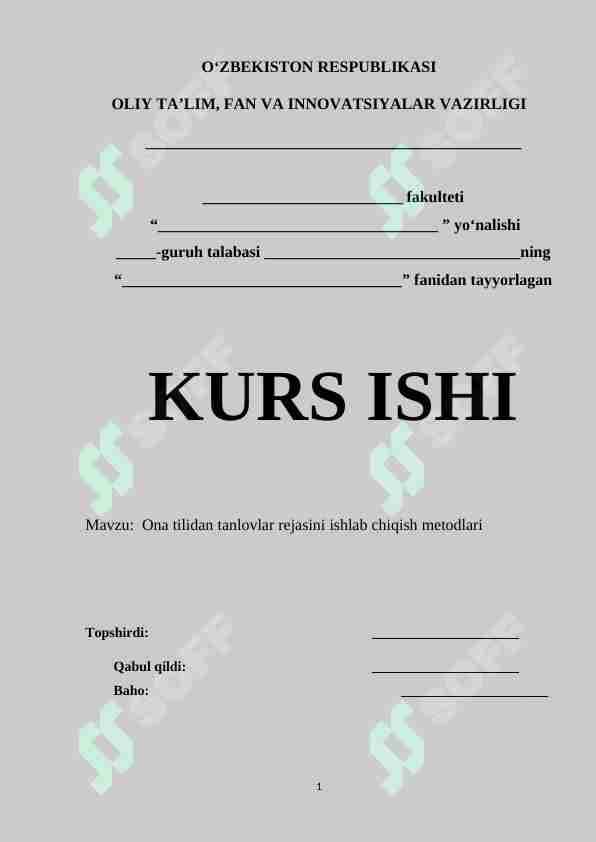 Ona tilidan tanlovlar rejasini ishlab chiqish metodlari