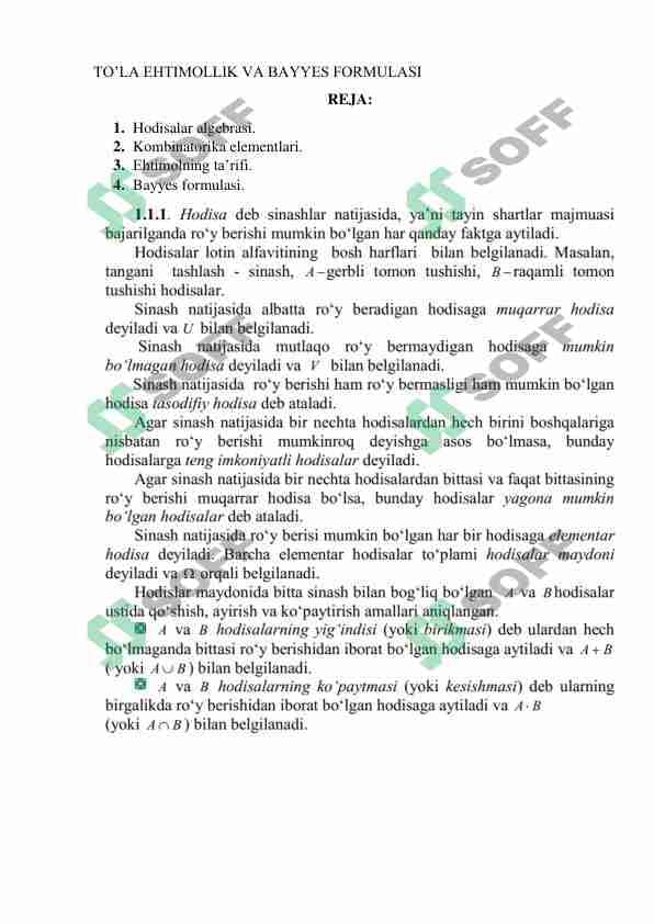 TO’LA EHTIMOLLIK VA BAYYES FORMULASI
