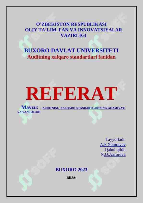 Auditning xalqaro standartlarining ahamiyati va vazifalari