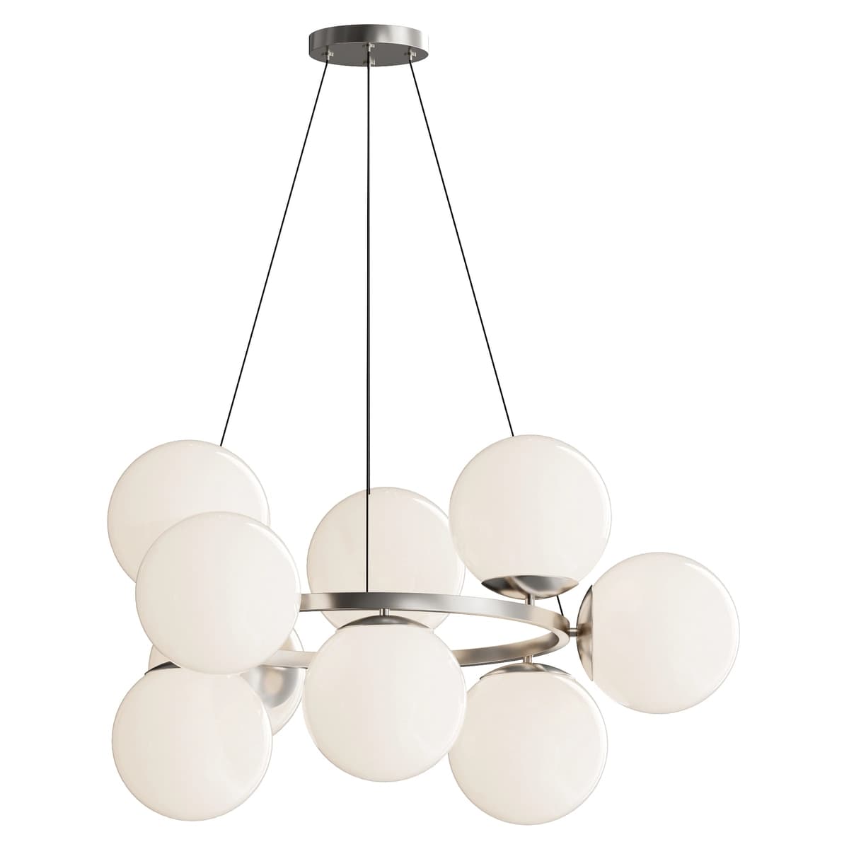 MyFar Aerton Nickel White Glass Molecule Chandelier 9 Light