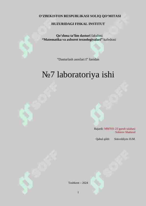Chiziqli algoritm masalalariga doir misollar ishlash LSBARATORIYA