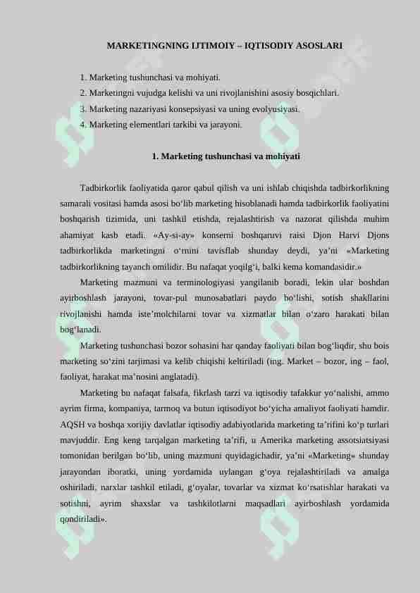 MARKETINGNING IJTIMOIY – IQTISODIY ASOSLARI