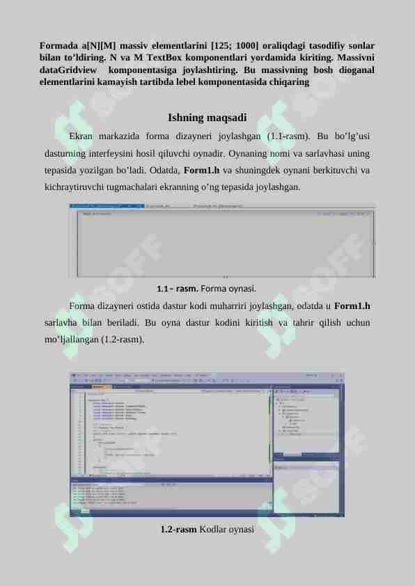 Formada a[N][M] massiv elementlarini [125; 1000] oraliqdagi tasodifiy sonlar bilan to’ldiring.