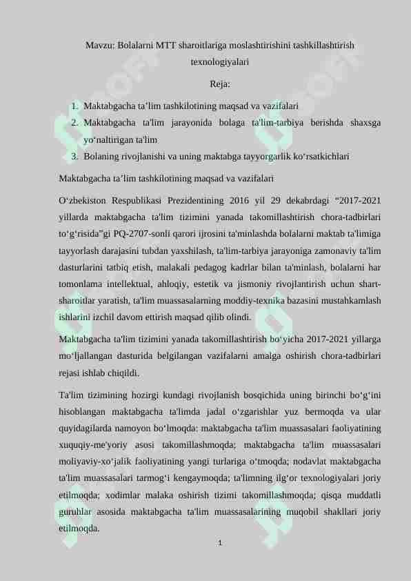 Bolalarni MTT sharoitlariga moslashtirishini tashkillashtirish texnologiyalari